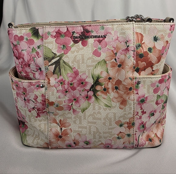 🌸 Dana Buchman Floral Pink & Cream Chain Tote 🌷 Dainty Feminine Aesthetic 🌸 - Picture 5 of 16